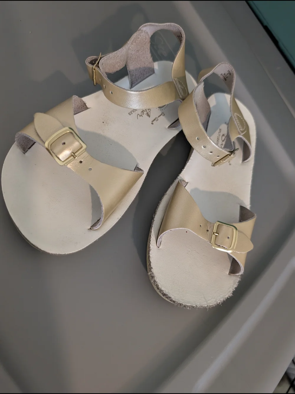 Girls' Adjustable Tan Sandals with Gold Buckles